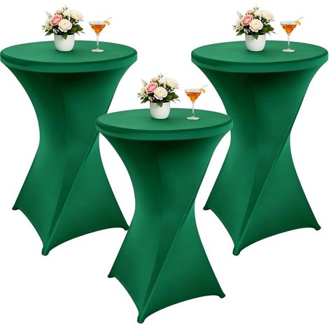 3 Pièces Housse Mange Debout, Housse de Table Ronde Extensible 80×110cm, Nappe Cocktail Ronde, Housse de Table de Extensible en Spandex pour Table de Banquet, Mariage, Garden, Party, Vert (1/5)