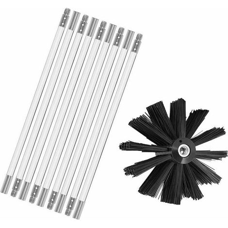 Kit de ramonage de cheminée, kit de brosses pour outils de ramonage, comprend des baguettes flexibles de 9 x 410 mm et une tête de brosse pour poêle à bois (1/5)