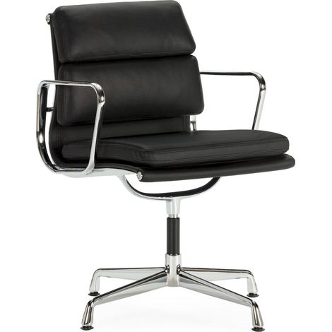 Chaise de bureau design cuir noir et aluminium chromé élégante - Noir cuir et aluminium chromé (1/4)