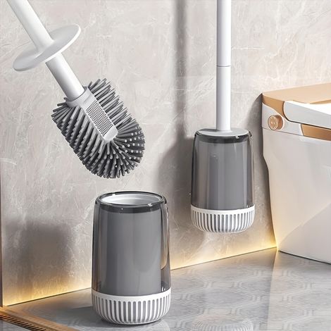 Brosse de toilettes Brosse de salle de bain robuste avec support mural, poils souples pour zones difficiles d'accès, construction en PP durable, accessoire de nettoyage pour maison et hôtels (1/5)