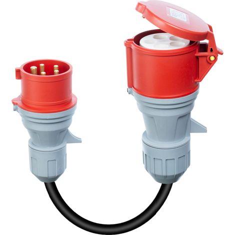 Adaptateur CEE 16A mâle à 32A femelle, triphasé, 380-415V, 5 pôles, H07RN-F 5G 2,5mm² câble, IP44 étanche (16-32) (1/5)