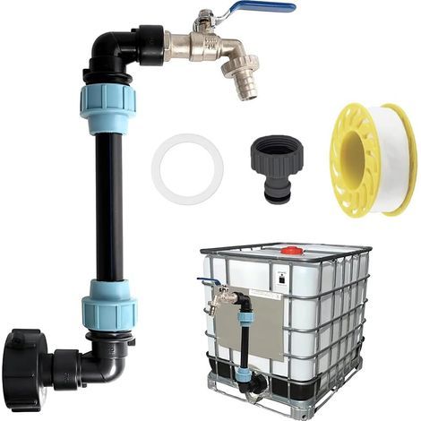 IBC Réservoir col de cygne avec robinet en laiton 3/4" pour réservoir d'eau de pluie ou conteneur IBC S60x6 (1/5)