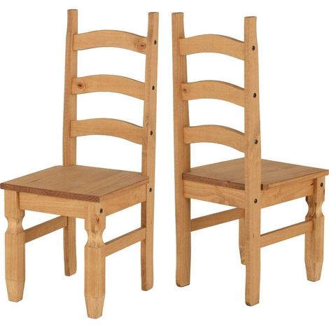Corona Dining Chair (Pack of 2) - L47 x W42 x H107 cm - Distressed Waxed Pine (1/3)