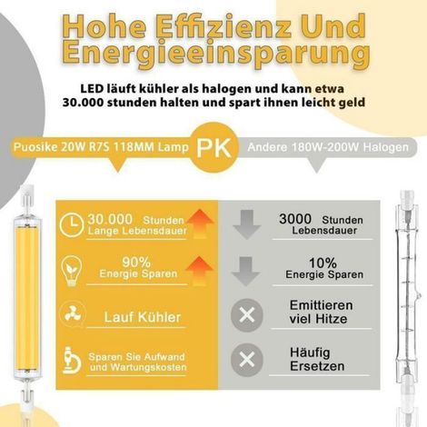 Lampe LED R7S - 118 mm - Dimmable - 1200 lm - 3200 K - Pour Ateliers Et Garages - Lot De 2 (1/4)