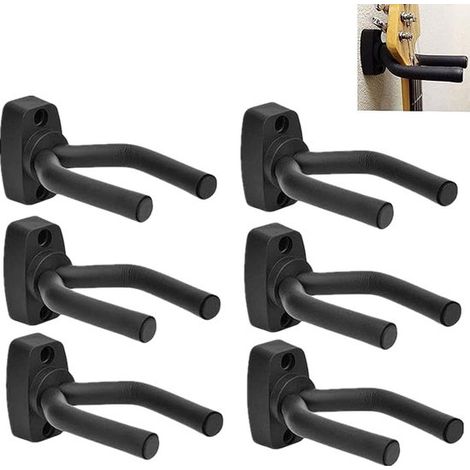 Juego de 6 colgadores y ganchos de pared para guitarra (negro, 13x6,5x3,5 cm), soportes de metal y esponja para instrumentos.