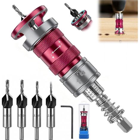 Set of 6 Countersink Drill Bits Tapered Precision Wood Burrs with Adjustable Depth Stop 1/4" Hex Shank Woodworking Milling Cutter for Regular Drilling (1/5)