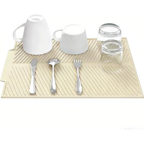 Tapis Égouttoir Vaisselle Silicone 50x40 cm, Évacuation Eau, Crème (1/5)