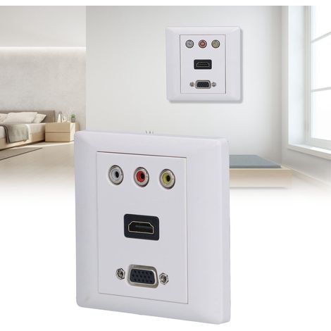 [Audiovisuelle Wandsteckdose] [Robustes ABS] 1080P Composite-Panel mit VGA-, HDMI- und 3RCA-Anschlüssen für Heimkino (86 mm)