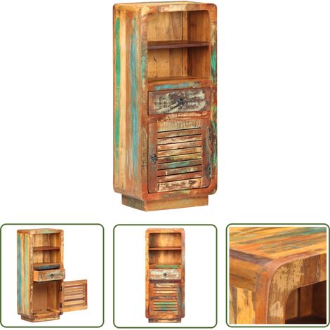 The Living Store Highboard 45x32x110 cm Altholz Massiv - Vintage Hochschrank - Holzhängeschrank - Retro Sideboard - Altwood Furniture - Upcycling Möbel (1/5)