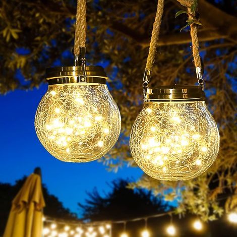 Solar lantern, 2-pack of decorative hanging solar lights for outdoor use, solar-powered garden pot lamp (warm white) (1/5)