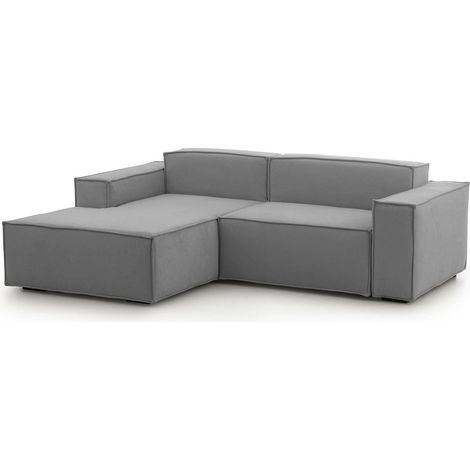 Dmora - Festes Sofa Dkivil, Modulares 2-Sitzer-Sofa mit linker Halbinsel, 100% Made in Italy, Modernes Sofa aus Stoff, Cm 220x170h70, Grau