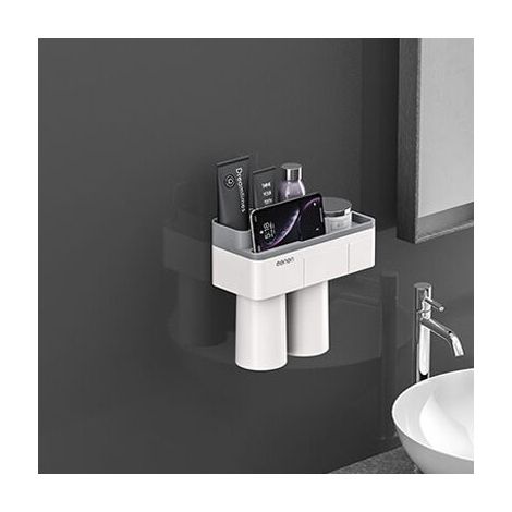 Support de montage mural pour rack de salle de bain Boîte de rangement pour 2 tasses sans perforation avec support d'aspiration magnétique= (1/5)