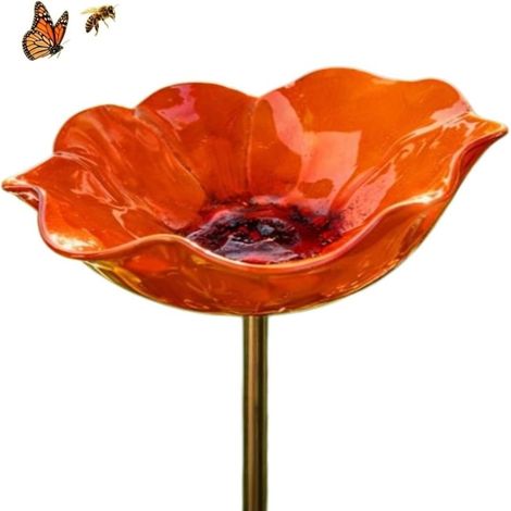 Vogelfutterhaus aus Metall mit floralem Muster, für Garten oder Hof, orange (mit zusätzlichen Stängeln) (1/5)