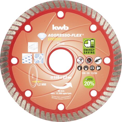 kwb 721140 Trennscheibe gerade 115 mm 1 St. Beton, Granit, Marmor, Keramik, Fliesen, Feinsteinzeug, (1/3)