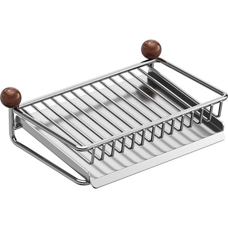 Vintage stainless steel soap dish with wooden beads for bathroom (1/5)