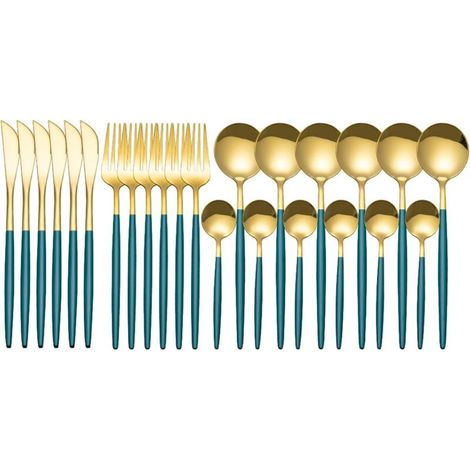 Set de couverts 24 pièces Set de couverts 6 pièces en acier inoxydable, y compris cuillère, couteau et fourchette, polis