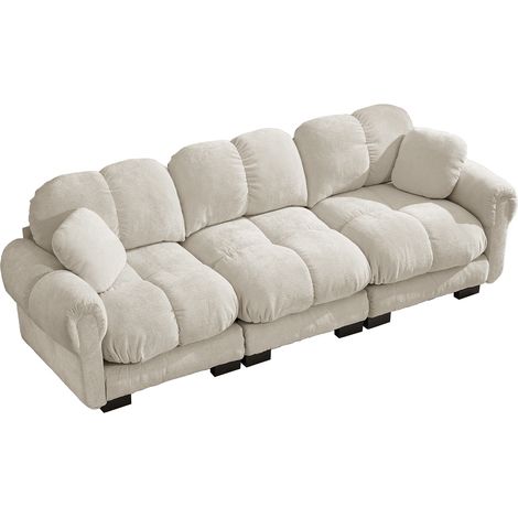 Divano cloud 3 posti in ciniglia light beige con 2 cuscini decorativi (1/5)