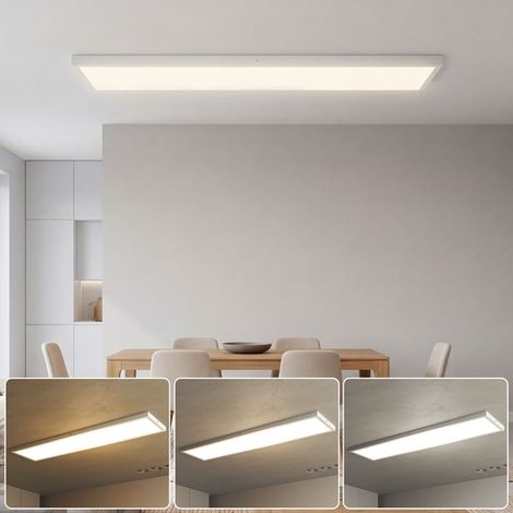 Ensemble de 4 plafonniers et appliques murales à température de couleur réglable (3000K/4000K/6000K) avec interrupteur DIP, 120 x 30 x 3,7 cm, blanc (1/5)