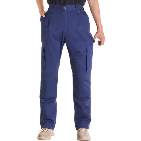 VEVOR FR Pants for Men, 100% Cotton, Flame-Resistant Cargo Pants with Multi-Pockets and Elastic Waist, Reinforced Tear-proof Stitching, Ideal for Welding Work and Casual Wear, XL Size, Dark Blue (1/5)