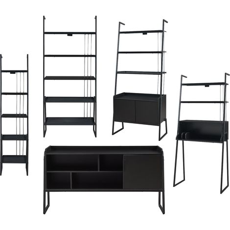 Conjunto de 5 muebles que incluye escritorio mueble de TV y 3 estantes de escalera color negro 030009405