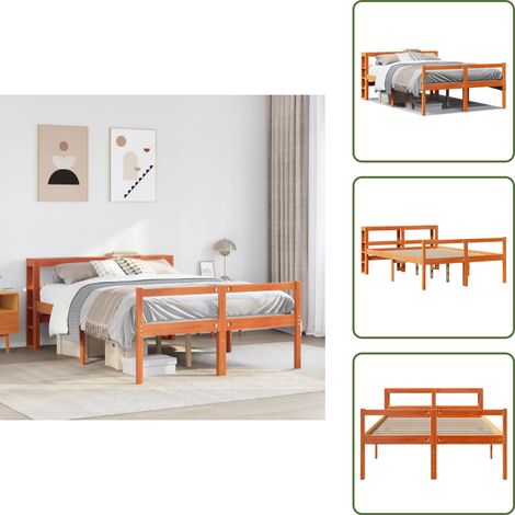 vidaXL Cadre de lit et tête de lit sans matelas cire marron 120x190 cm