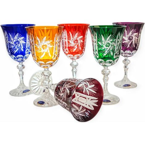 Copas de vino de cristal de colores 220 ml Molinillo de aceitunas - Hecho a mano, marca registrada MaRika (1/5)