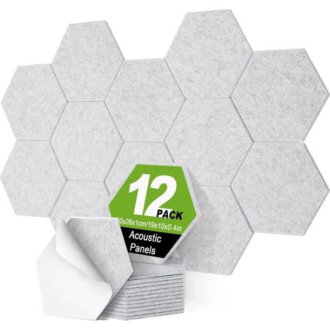 Panneau Acoustique,Hexagonal Auto-Adhésif Mousse Acoustique,12 Comprimés Panneau Acoustique Mural Pour Studio d'Enregistrement,Bureau,Chambre à Coucher,30x26x1cm (Gris) (1/5)