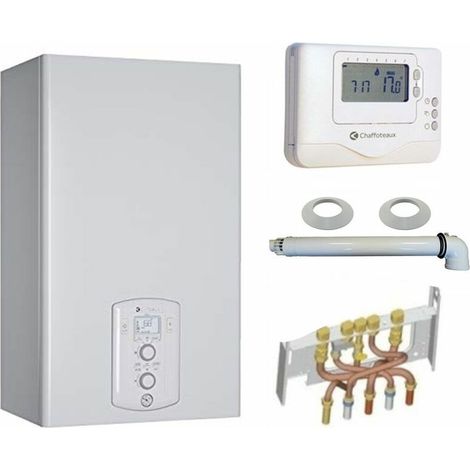 Chaffoteaux – Chaudière gaz à condensation 25 kW – Ventouse condensation – Thermostat filaire – Confort chauffage et eau chaude sanitaire