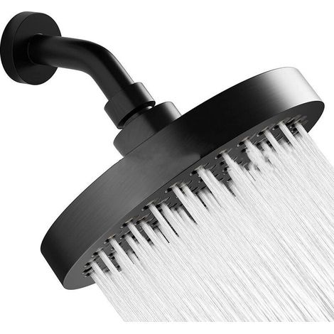 Rain Shower Head, 15.24 cm Round 304 Stainless Steel Shower Head with Anti-Clogging Silica Gel (6" (matte black)) (1/5)