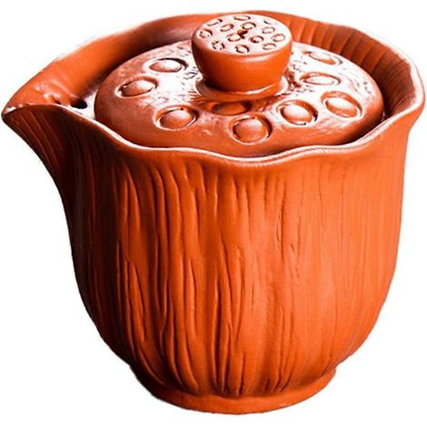 Authentische 200-ml-Teekanne aus Ton mit Hitzeschutz, orange-rote Farbe. (1/5)