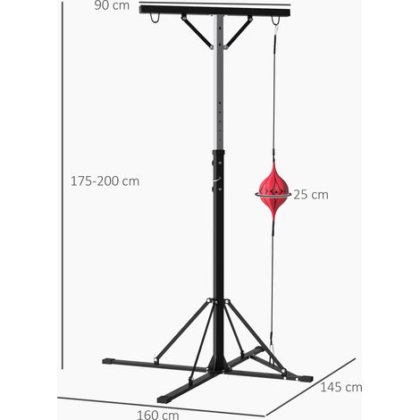 Boxsackständer, höhenverstellbar, mit Speedball, Metallrahmen, 160L x 145B x 175-220H cm, Schwarz (1/5)