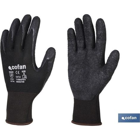 Schwarzer, mit Latex imprägnierter Polyester-Stützhandschuh T-9