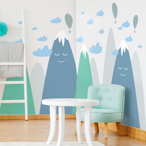Stickers muraux enfants - Décoration chambre bébé - Autocollant Sticker mural géant enfant montagnes scandinaves ASUKA - 90x135cm