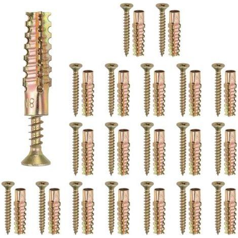 50 Pcs Ancres pour Plaques de Plâtre avec Vis 4x31mm, Kit d'Ancres en Acier pour Réparation sur Bois Béton Plâtre, Laiton (6 x 30mm) (1/5)