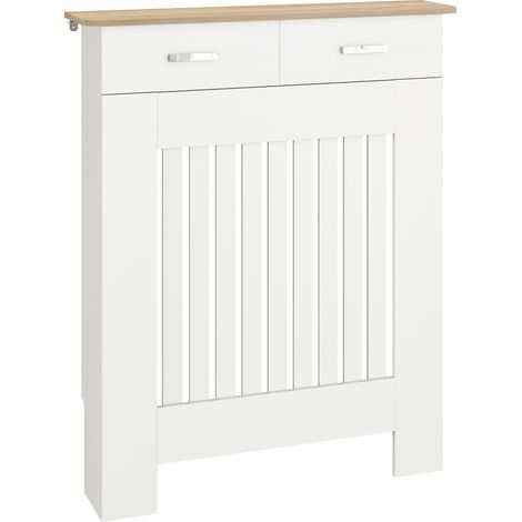 Cache-radiateur, en bois, blanc, 78 x 19 x 97 cm, avec tiroirs, pour salon chambre, habillage décoratif, sécurité et finition