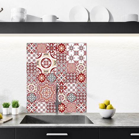 Crédence cuisine en aluminium - Pose autocollante REDMONKY 60 x 70 Rouge (1/4)