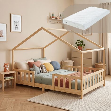 Kinderbett Treviolo 120x200 cm mit Kaltschaummatratze und Gitter Holz Natur [en.casa] (1/5)