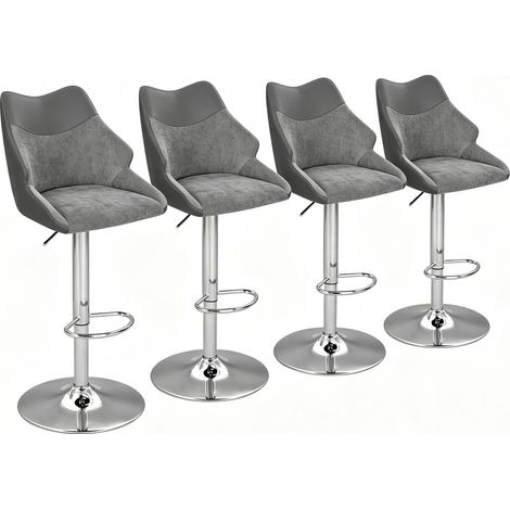 WOLTU 4X Tabouret Bar Pivotant en Chenille et PU Bicolore, avec Dossier et Accoudoirs, Repose-pieds, Réglable en Hauteur, Gris (1/5)