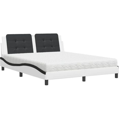 Lit double  Lit adulte  Lit avec matelas Zadar blanc et noir 160x200 cm similicuir (1/5)
