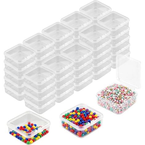 Petite Boite de Rangement, 4,5 x 4,5 x 2 cm Mini Transparente en Plastique avec Couvercle, petites boîtes pour Perles, Petits Objets, Bijoux (1/5)