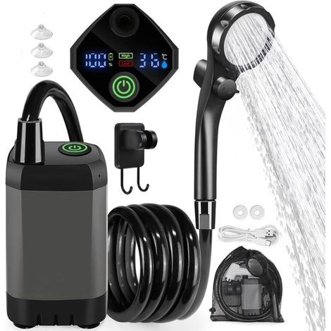 Conjunto de ducha portátil para camping - Bomba de ducha eléctrica - Pantalla inteligente - 4 ajustes (1/5)