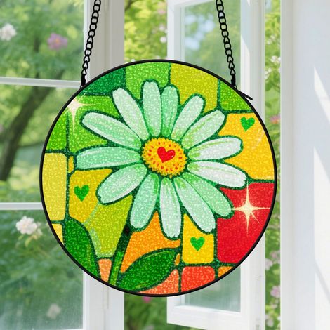 Suspension en vitrail - Attrape-soleil artistique coloré minimaliste, décoration jardin élégante, cadeau Fête des Mères pour femme, maman, grand-mère 12,5 cm (1/5)