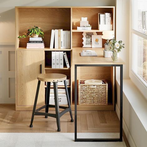 Schreibtisch aus MDF in Natur mit Schrank und Regal, 120 x 50 x 120 cm (1/5)
