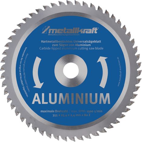 Lama circolare in metallo per alluminio Ø355mm B.2,4mm HM foro Ø25,4mm Z.80