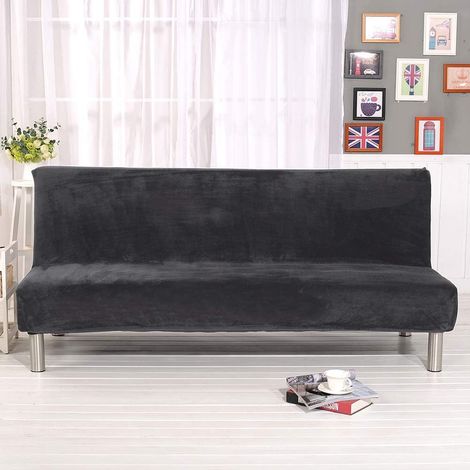 Armless Sofa Cover, Universal Stretch Sofa Cover for 3-Seater Sofa Bed, Machine Washable, for Living Room, Pets, Children (Dark Grey) (1/5)