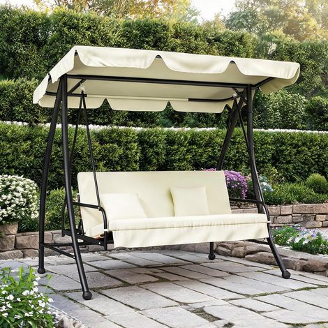 Hamac cremeweiß en metall Polyester 210 x 125 x 170 cm (1/5)