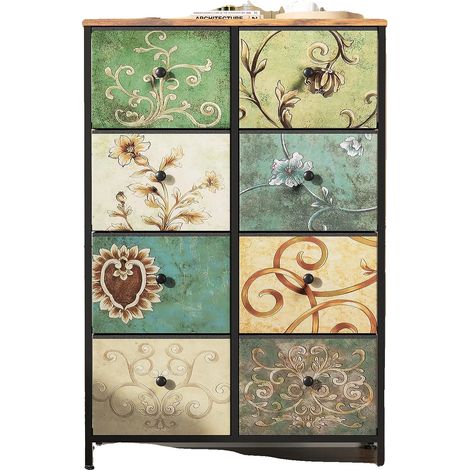 Mobiletto, design vintage, stile minimalista, 67,5x30x100 cm, 8 cassetti (1/2)