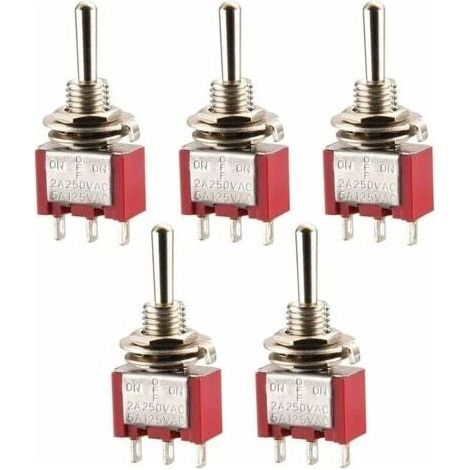 Mini interrupteur à bascule MTS-123 (ON)-OFF-(ON) SPDT 3 broches 2A 250V 5A 120V certifié UR lot de 5 pièces pour installation électrique (1/5)