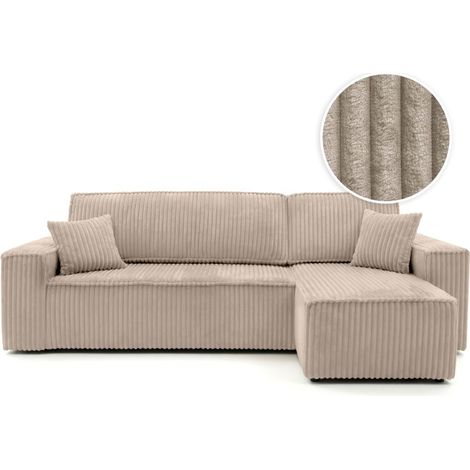 Canapé d'angle convertible et réversible 4 places FARAH en velours cotelé épais - Taupe (1/5)