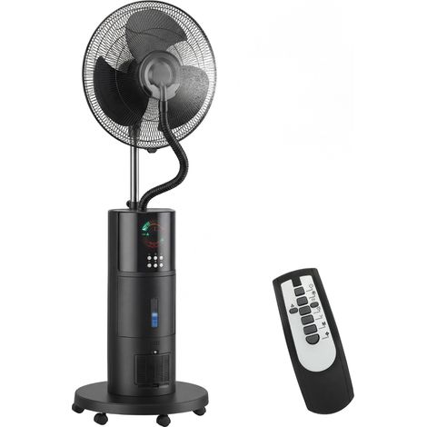 Ventilateur sur pied 4-en-1 avec brumisateur, purificateur d'air, moustiquaire, minuterie 9 heures, 3 modes, télécommande, noir